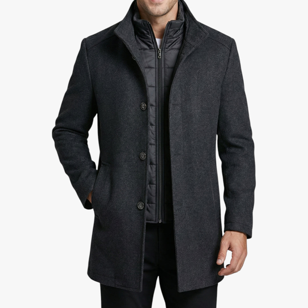 Men's Insulated Winter Jacket with High Collar and Quilted Lining