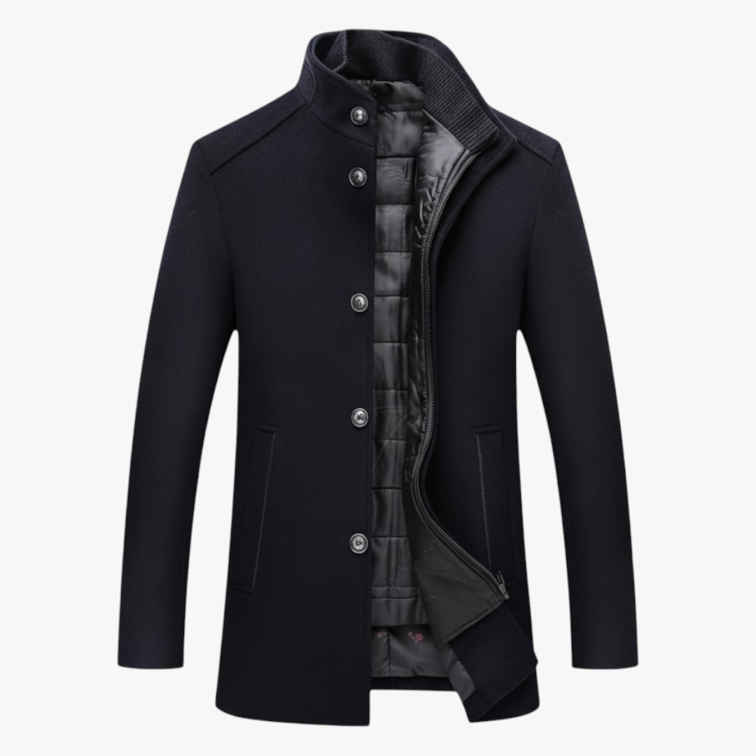 Men's Insulated Winter Jacket with High Collar and Quilted Lining