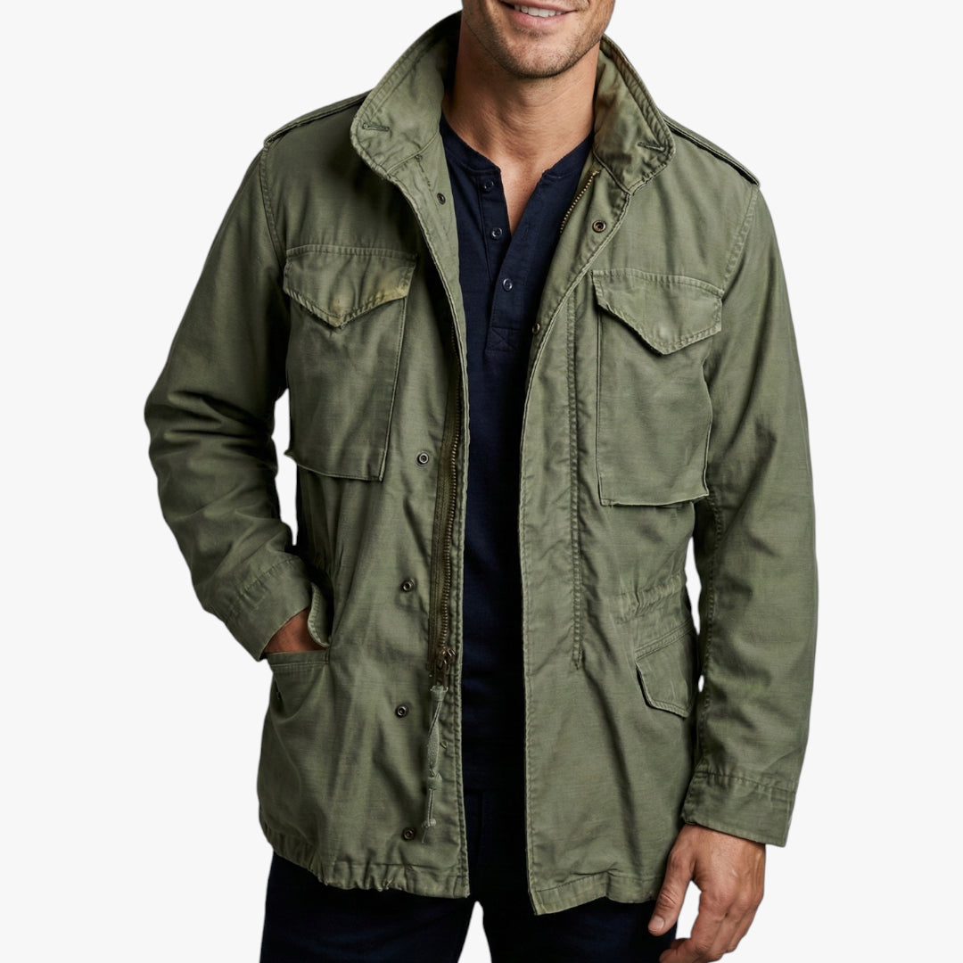 Men's Structured Lightweight Jacket with Drawstring Waist and Chest Pocket