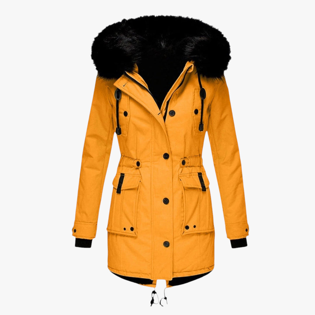 Women's Hooded Parka Jacket with Adjustable Waist and Snap Buttons