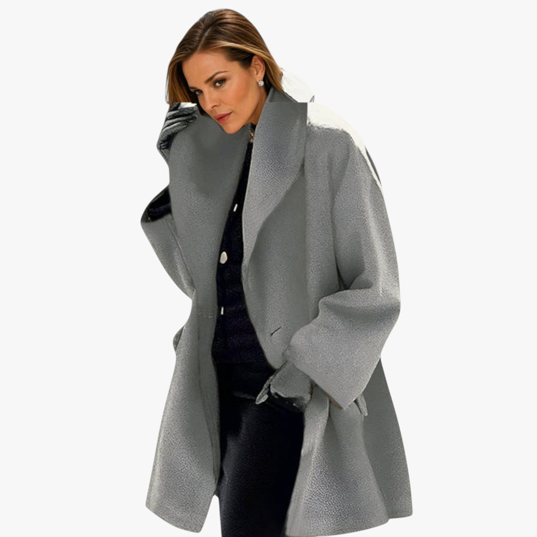 Women's Oversized Overcoat with High Collar and Side Pockets