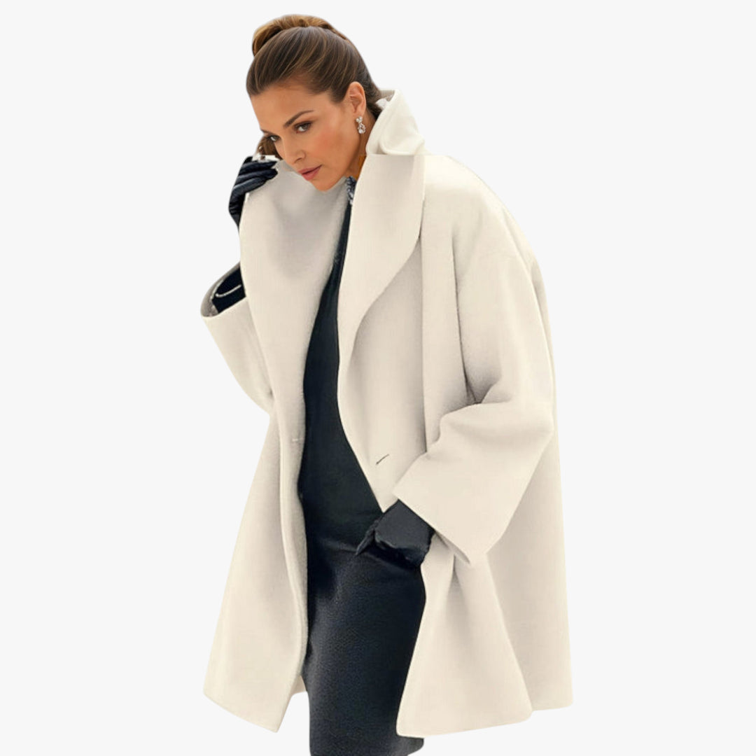 Women's Oversized Overcoat with High Collar and Side Pockets