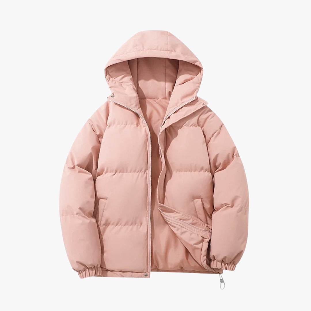 Women's Hooded Puffer Jacket with Zip Closure and Side Pockets
