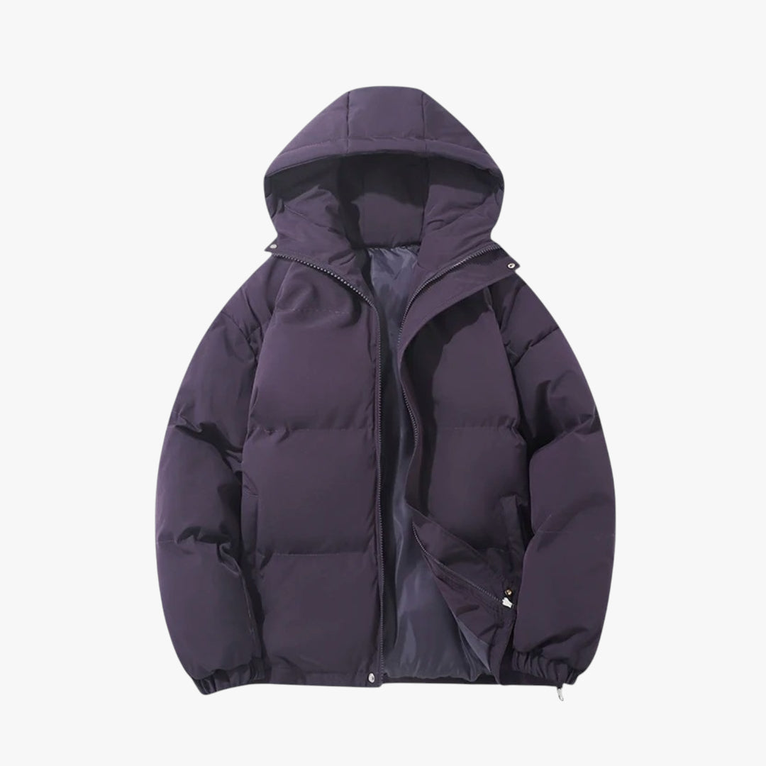 Women's Hooded Puffer Jacket with Zip Closure and Side Pockets