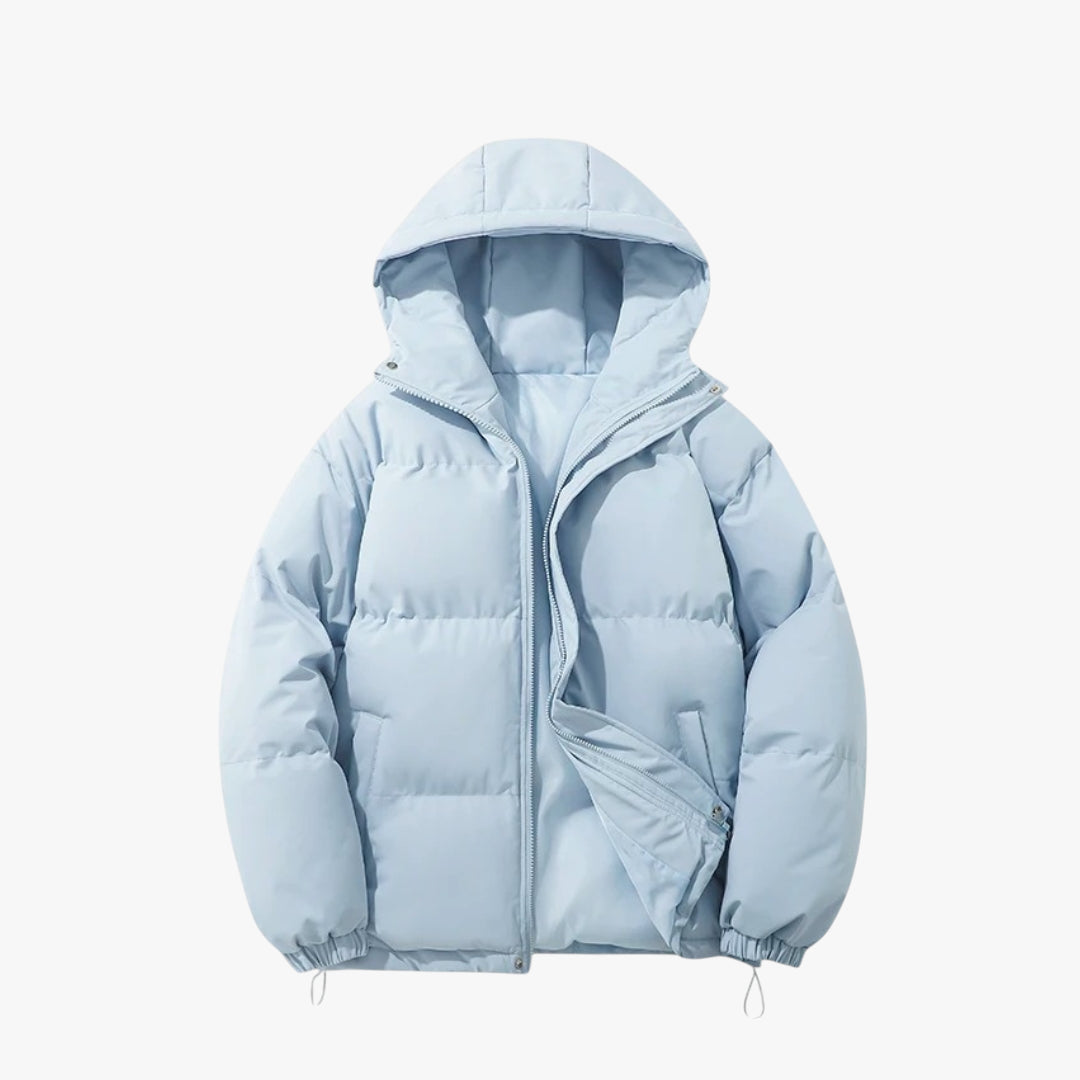 Women's Hooded Puffer Jacket with Zip Closure and Side Pockets