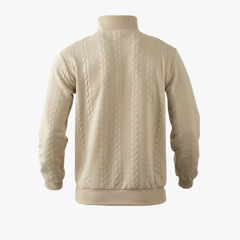 Men's Cable Knit Quarter Zip Jumper with Merino Wool and Ribbed Cuffs