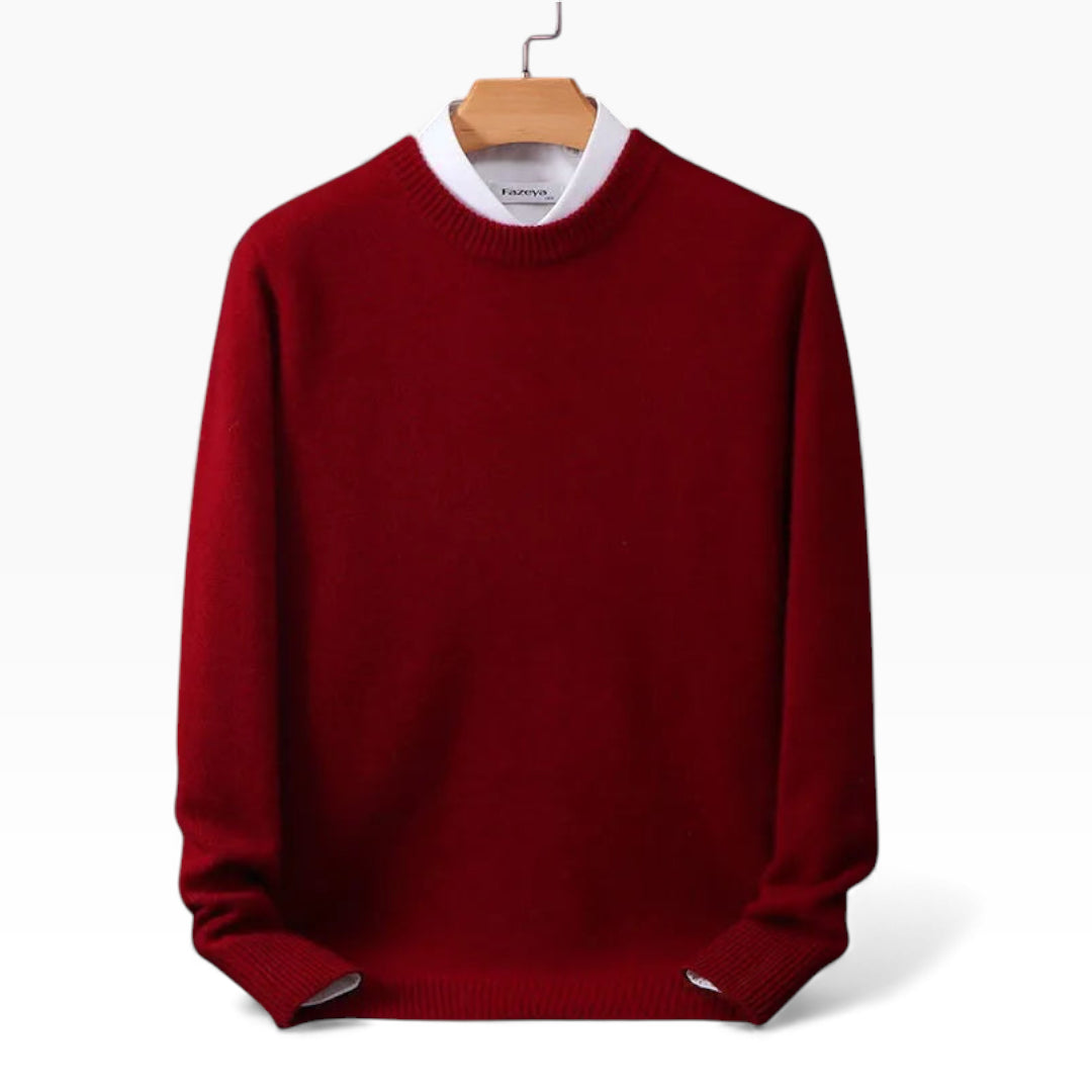Men's Crew Neck Jumper with Ribbed Cuffs and Soft Touch