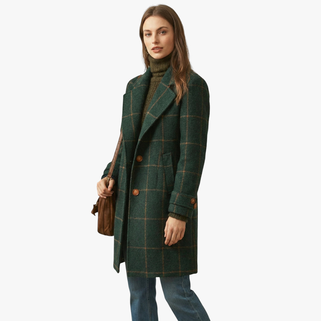 Women's Structured Longline Coat with Button Closure and Side Pockets