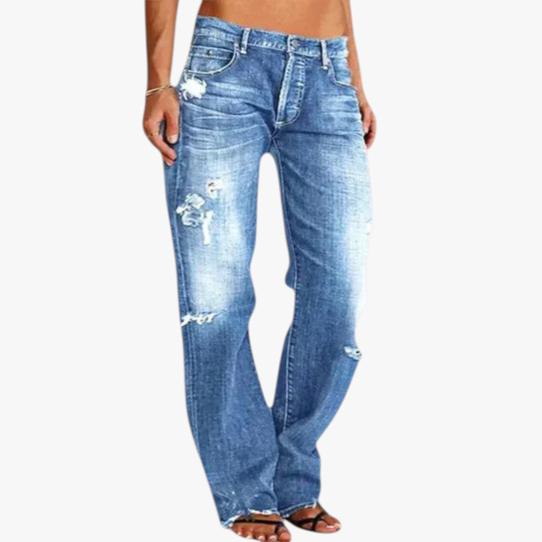 Women's Ripped Jeans with Wide Leg and Low Waist