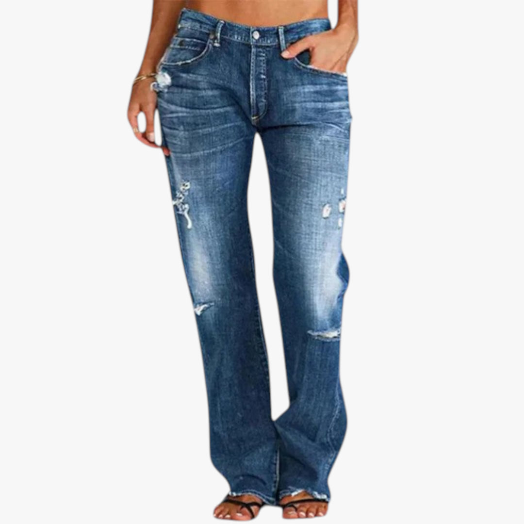 Women's Ripped Jeans with Wide Leg and Low Waist