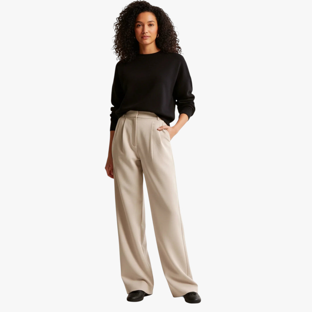Women's Tailored Trousers with High Waist and Wide Leg