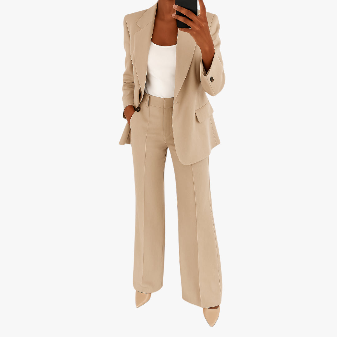 Women's Work Suit Set with High Waist and Pockets