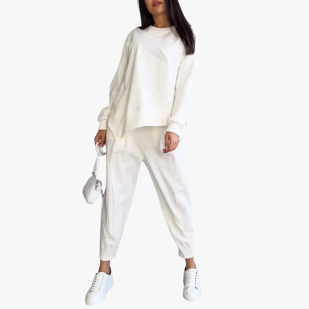Women's Ribbed Tracksuit Set with Relaxed Fit and Cuffed Ankles