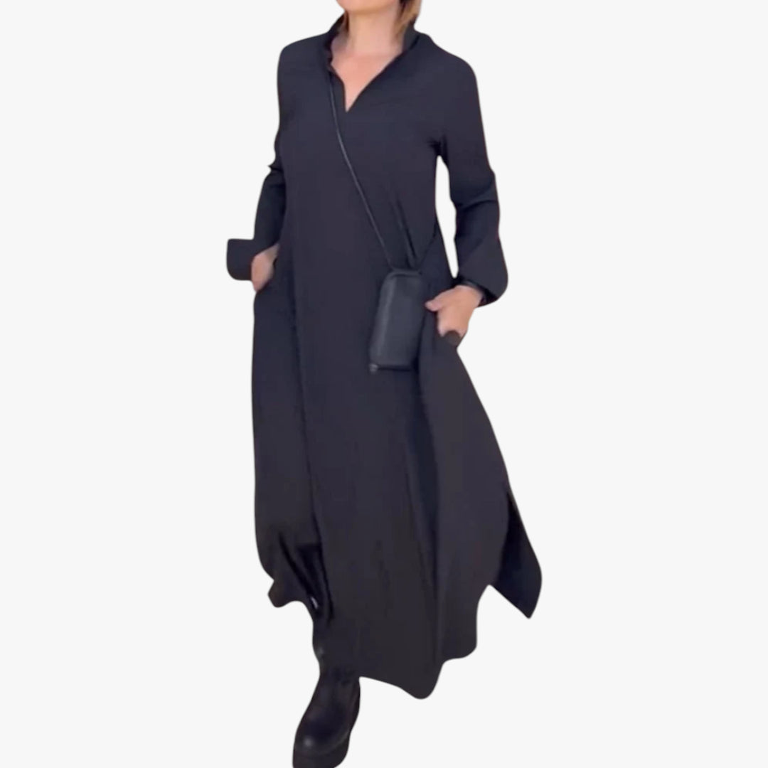 Women's Maxi Dress with Side Slits and Long Sleeves