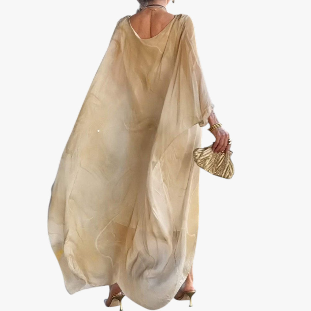 Women's Maxi Dress with Abstract Print and Batwing Sleeves