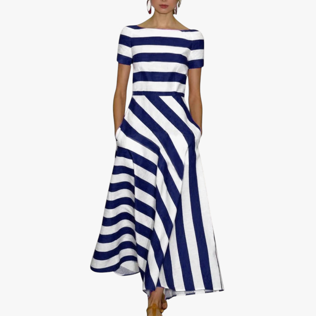 Women's A-Line Maxi Dress with Boat Neck and Side Pockets
