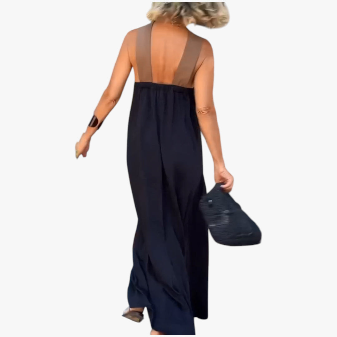 Women's Maxi Dress with Cross Neck and Open Back