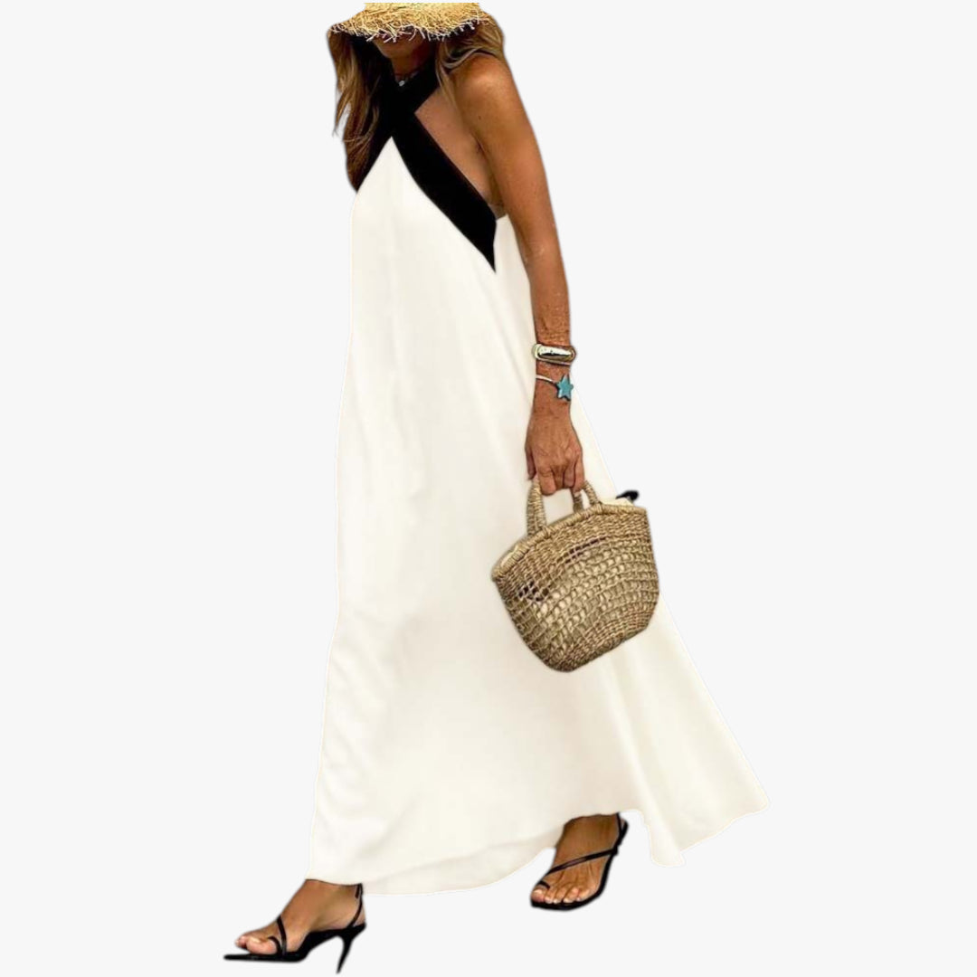 Women's Maxi Dress with Cross Neck and Open Back