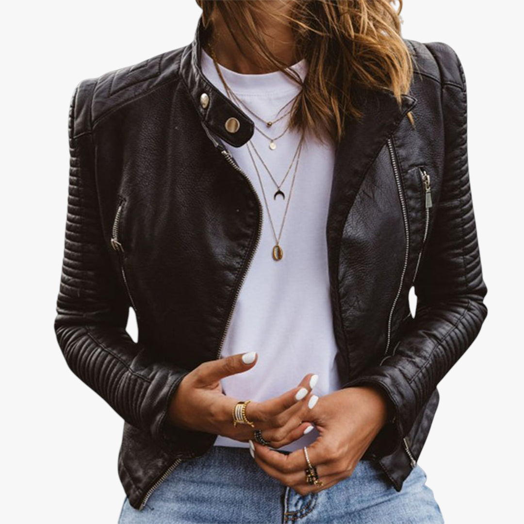 Women's Cropped Bomber Jacket with Funnel Neck and Zip-Up