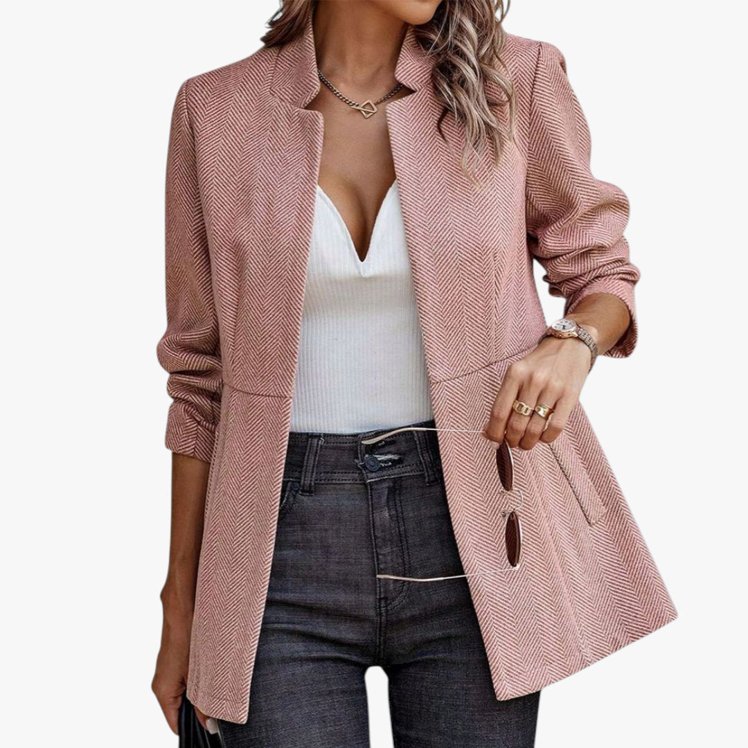 Women's Long-sleeve Blazer Jacket with Funnel Neck and Wrap Front